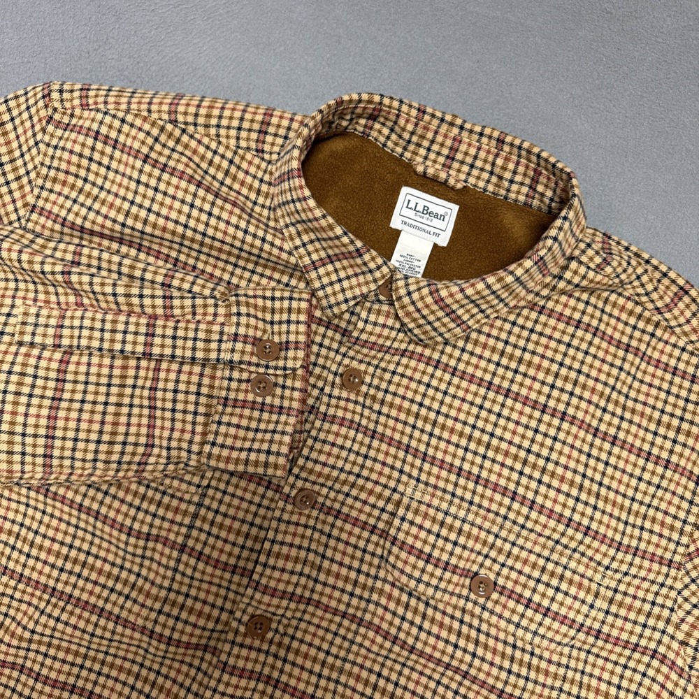 LL Bean Fleece Lined Shirt Jacket Mens Sz XXL 298189 Plaid Heavyweight Workwear